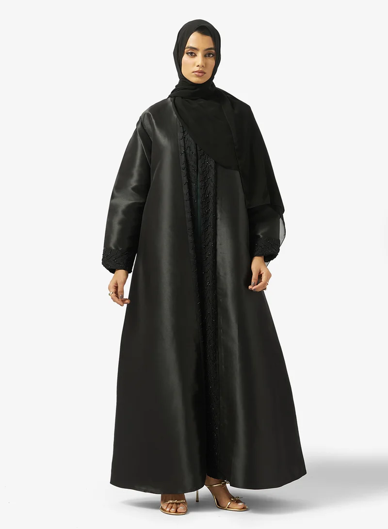 hayas closet Embellished Open Front Round Neck Abaya
